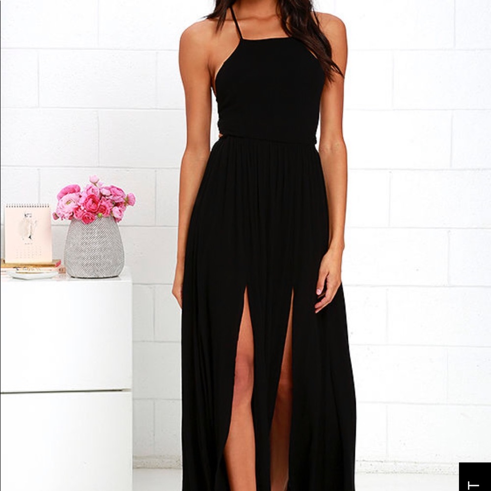 Lulus- HEART'S DESIRE BLACK LACE-UP MAXI DRESS